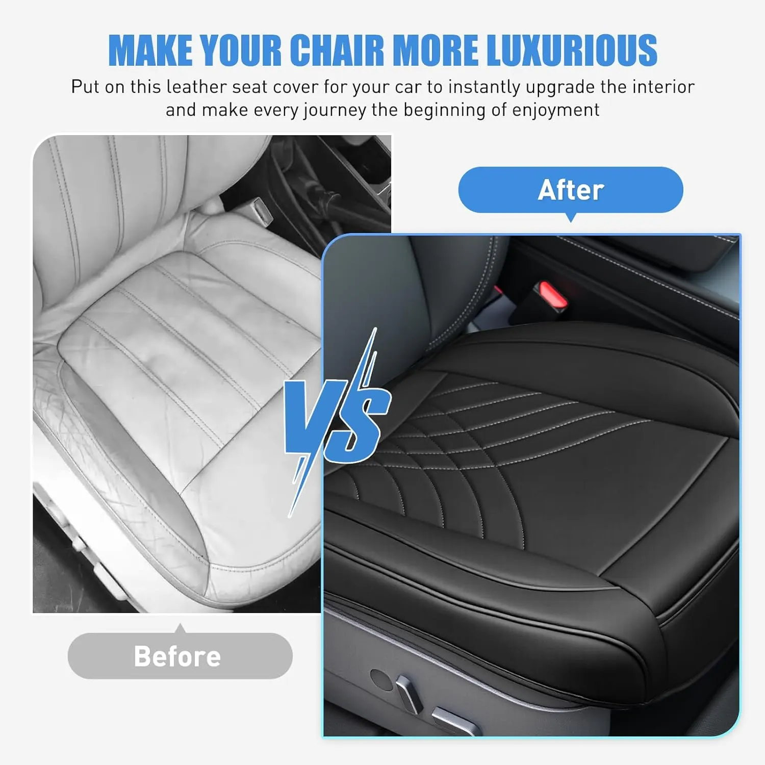 Black Geometric Leather Car Seat Cushion Cover - Waterproof & Anti-Slip - Kaedas