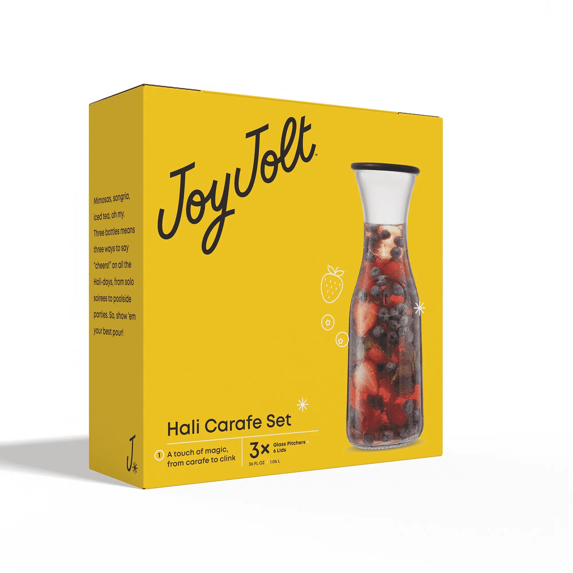 Glass Carafe Set - 3 Pitchers with Black and White Lids - Kaedas