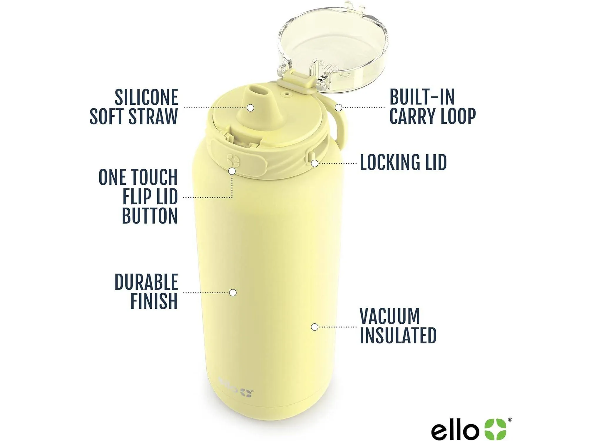 Ello Cooper 32oz Stainless Steel Water Bottle with Straw and Carry Handle - Kaedas