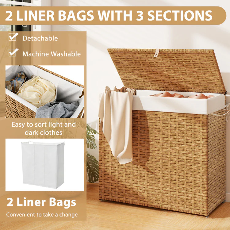 Laundry Hamper With Wheels and Lid-Natural - Kaedas