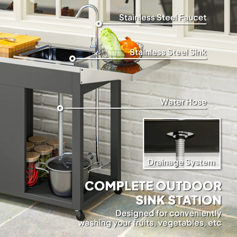 Outsunny Outdoor Grill Table with Stainless Steel Sink and Drainage - Kaedas