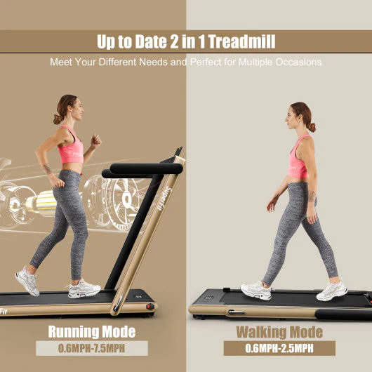 2.25HP 2 in 1 Folding Treadmill With APP Speaker Remote Control-Yellow - Kaedas