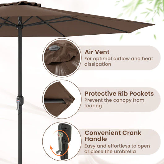 12 Feet Patio Umbrella With Crank Handle and 8 Sturdy Ribs-Coffee - Kaedas