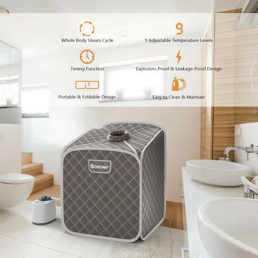 2L Portable Folding Steam Sauna Spa-Gray - Kaedas