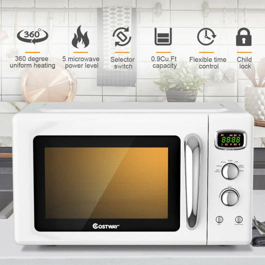 0.9 Cu.ft Retro Countertop Compact Microwave Oven-White - Kaedas