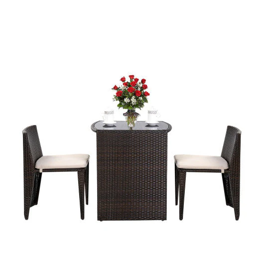 3 Pieces Cushioned Wicker Patio Bistro Set With No Assembly Needed - Kaedas