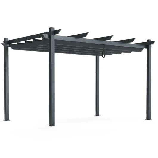 10 X 13 Feet Outdoor Aluminum Retractable Pergola Canopy Shelter-Gray - Kaedas