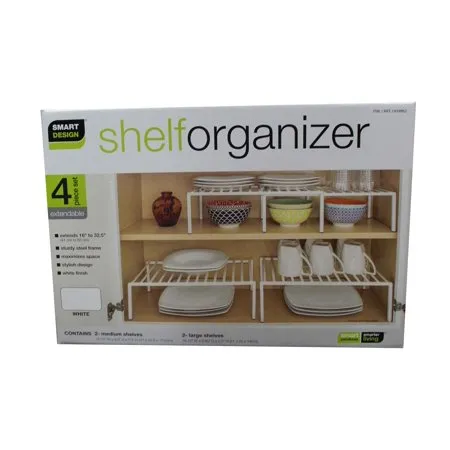 Smart Design Shelf Organizer - 4 Piece Set - White - Kaedas