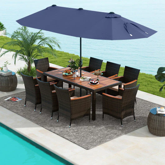 11 Pieces Patio Dining Set With 15 Feet Double-Sided Patio Umbrella and Base-Navy - Kaedas