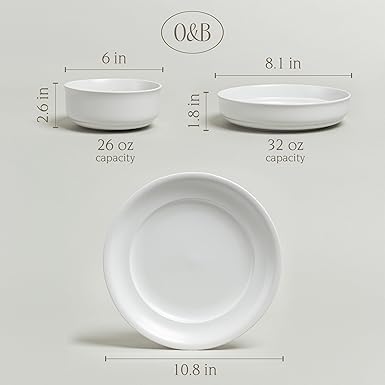 12-piece Rimmed Glossy Porcelain Dinnerware Set - White - Kaedas