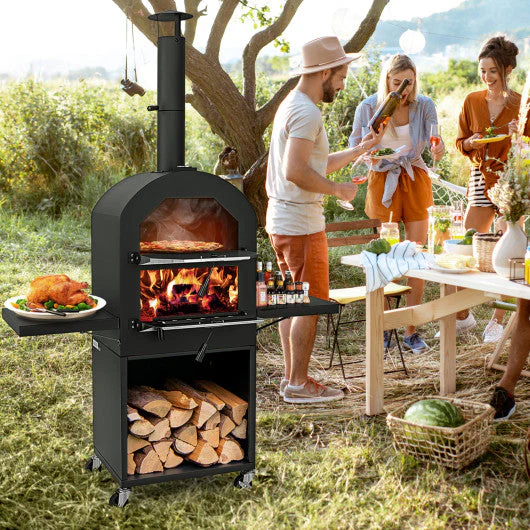 Outdoor Pizza Oven With Protective Cover and Grill Racks and Built-in Thermometer - Kaedas