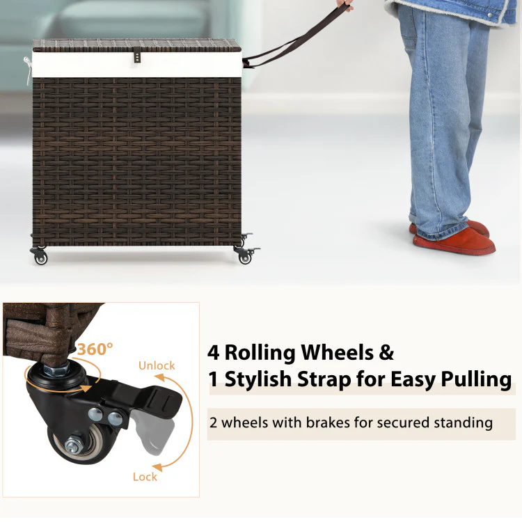 Laundry Hamper With Wheels and Lid-Brown - Kaedas