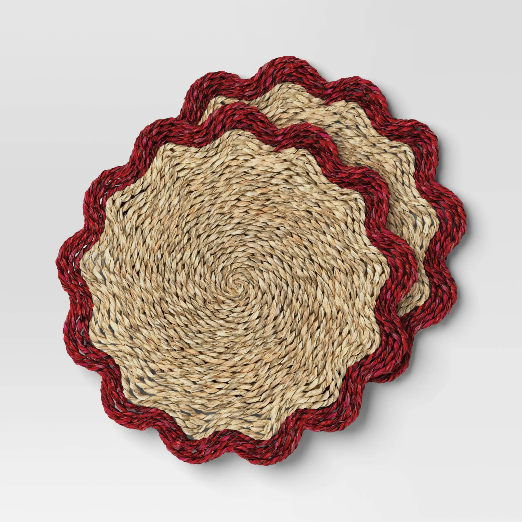 Coastal 2-Pack Woven Seagrass Charger with Red Border - Kaedas