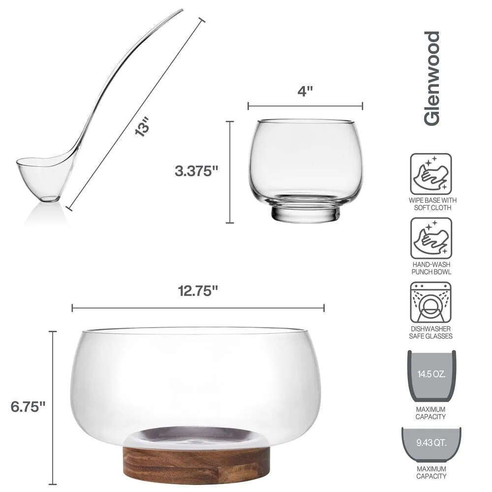 Glenwood 8 Piece Glass Punch Bowl Set - Kaedas