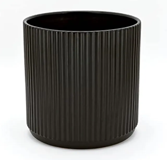 Amazon Basics Fluted Ceramic Round Planter - 10 Inch - Black - Kaedas