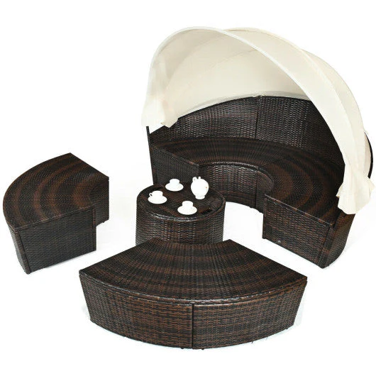 Patio Round Daybed Rattan Furniture Sets With Canopy - Kaedas