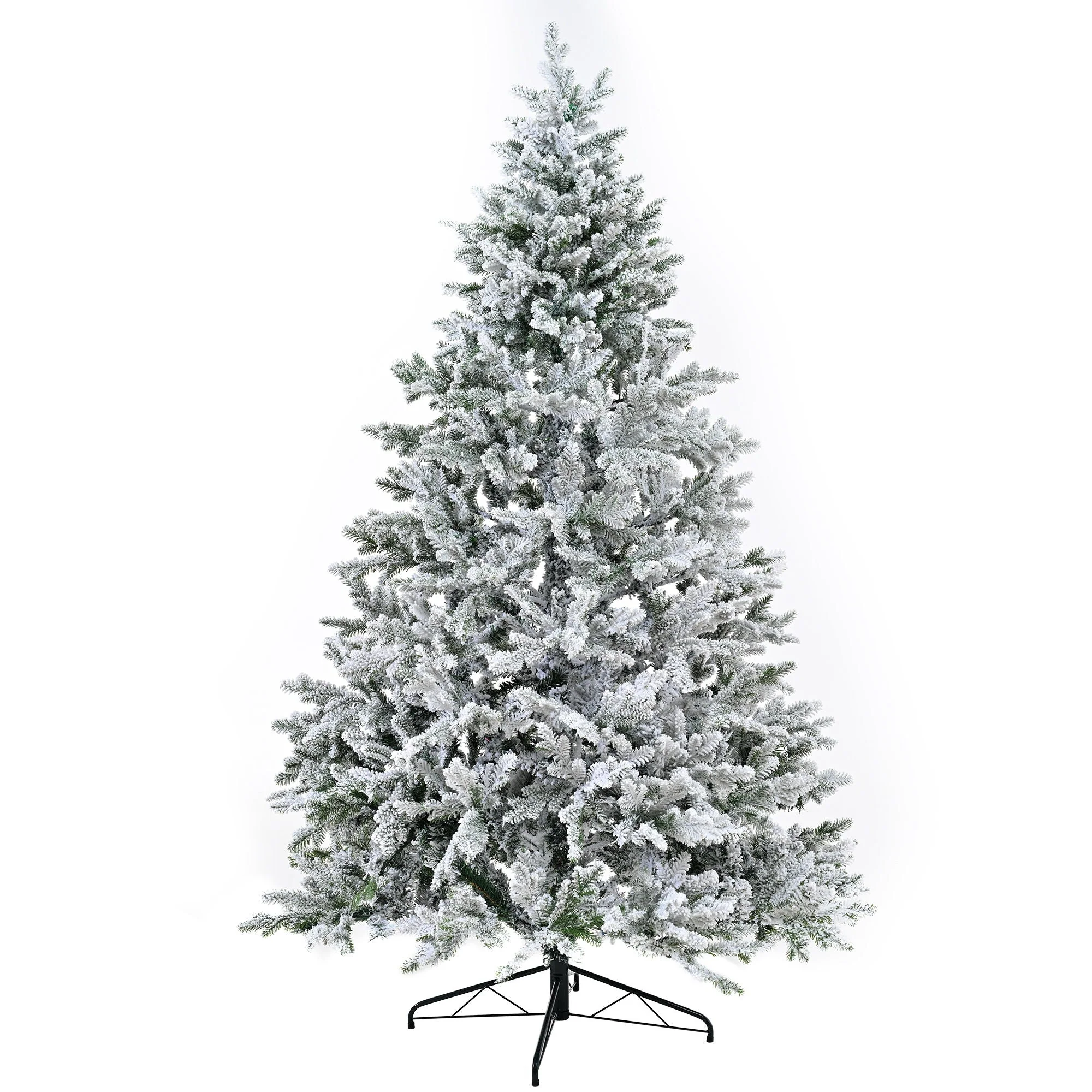 7Ft Snow Flocked Hinged Artificial Christmas Tree With Fluffy Branches and Snow Tips - White - Kaedas