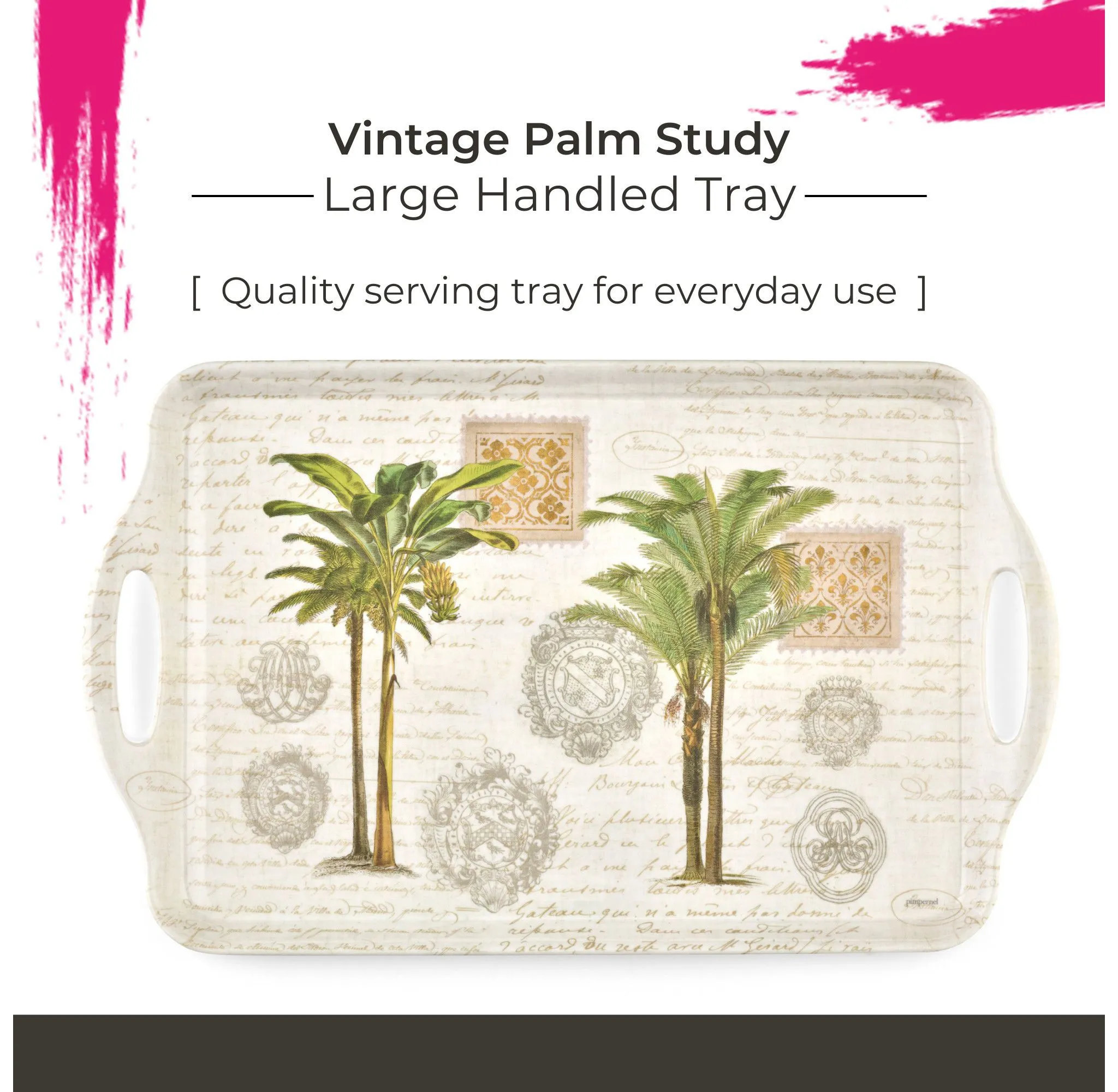 Vintage Palm Rectangular Melamine Large Handled Tray - Kaedas