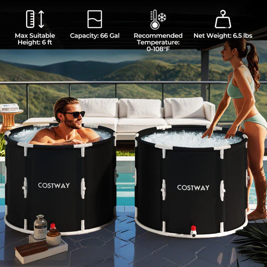 66 Gal Foldable Ice Bath Tub With Lid for Adult - Kaedas