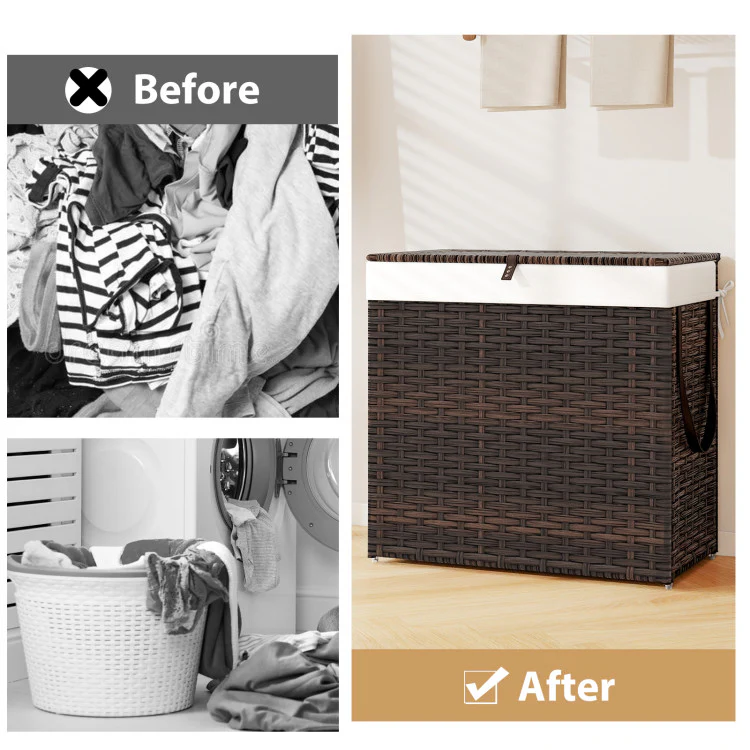 Laundry Hamper With Wheels and Lid-Brown - Kaedas