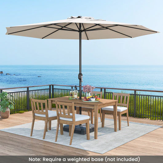 12 Feet Patio Umbrella With Crank Handle and 8 Sturdy Ribs-Beige - Kaedas