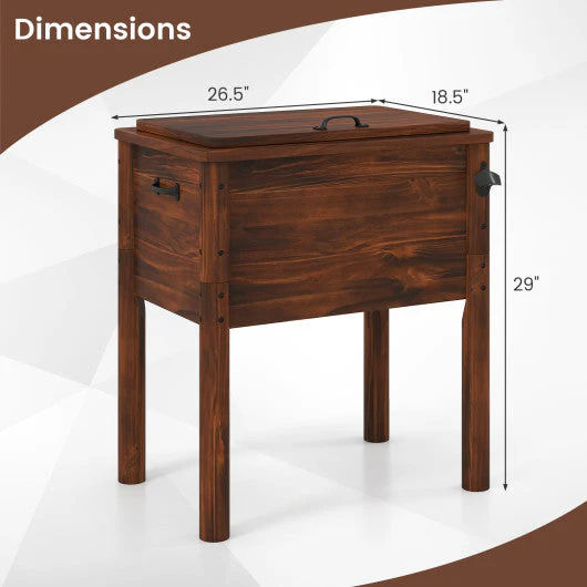 Wooden Patio Cooler With 3 Handles and Bottle Opener-Brown - Kaedas