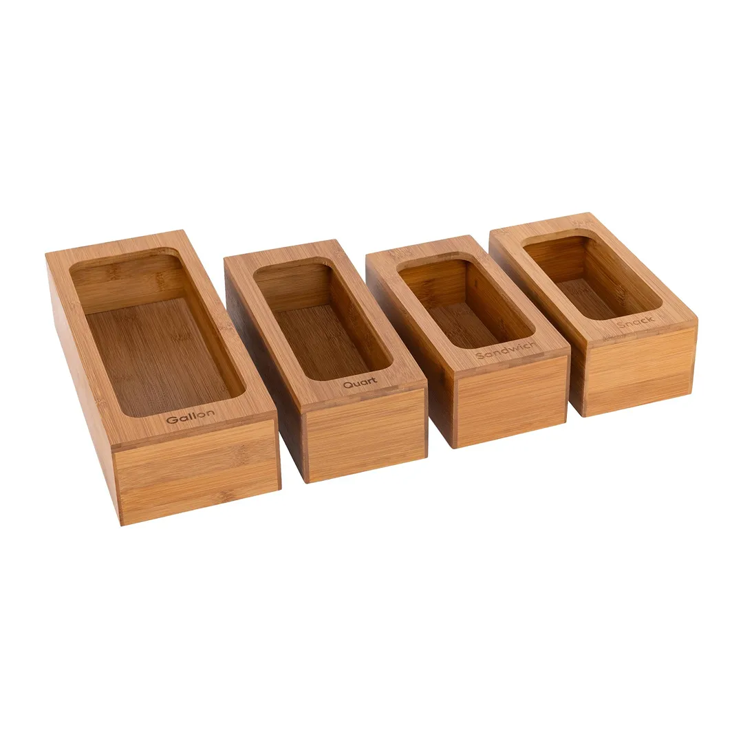 4-Piece Bamboo Food Storage Bag Holder Set - Natural - Kaedas