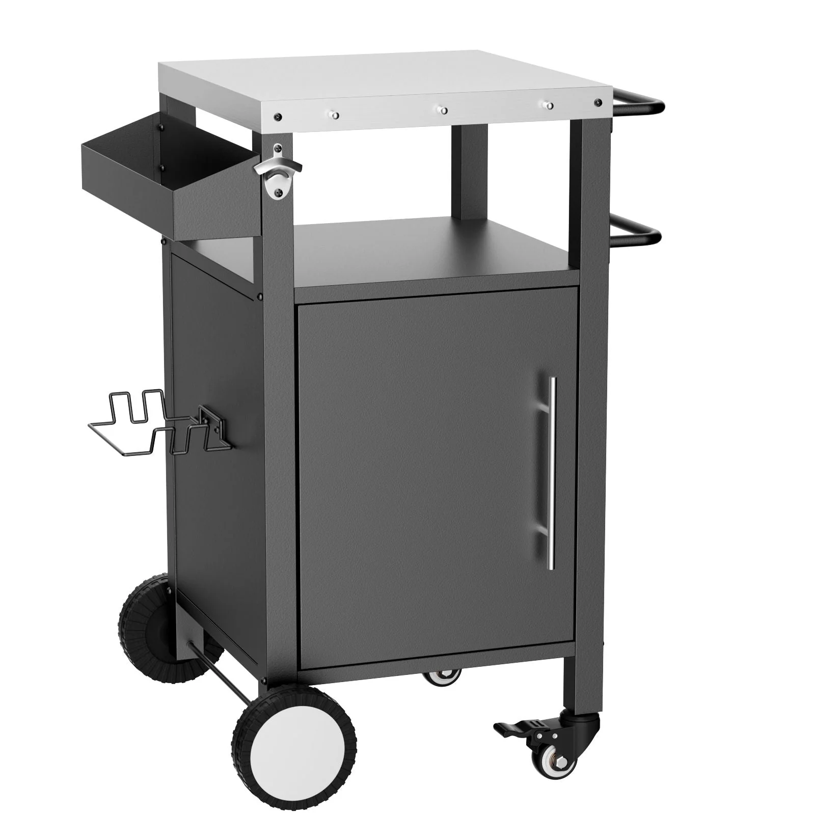 Outdoor Grill Cart With Storage, Rolling Bar Cart With Hooks and Spice Rack Stainless Steel - Kaedas