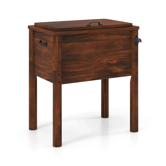 Wooden Patio Cooler With 3 Handles and Bottle Opener-Brown - Kaedas