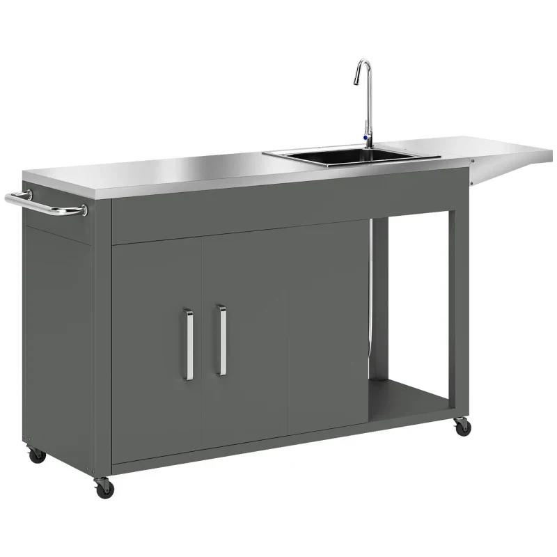 Outsunny Outdoor Grill Table with Stainless Steel Sink and Drainage - Kaedas