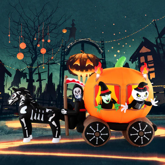 10.2 Feet Long Halloween Inflatable Carriage With Pumpkin and 2 Ghosts - Kaedas