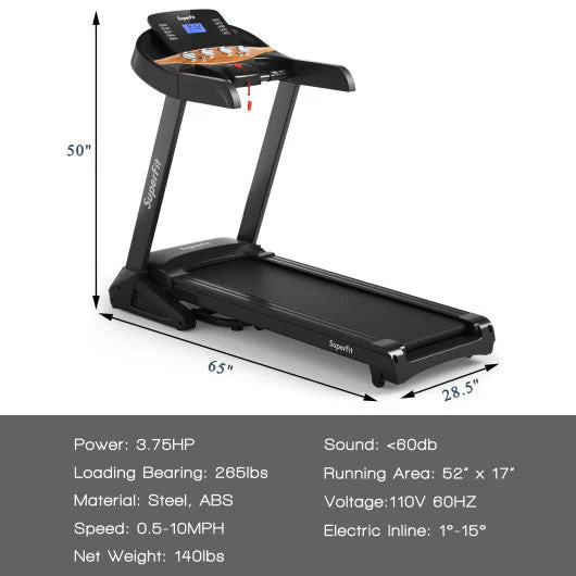 3.75HP Electric Folding Treadmill With Auto Incline 12 Program APP Control - Kaedas