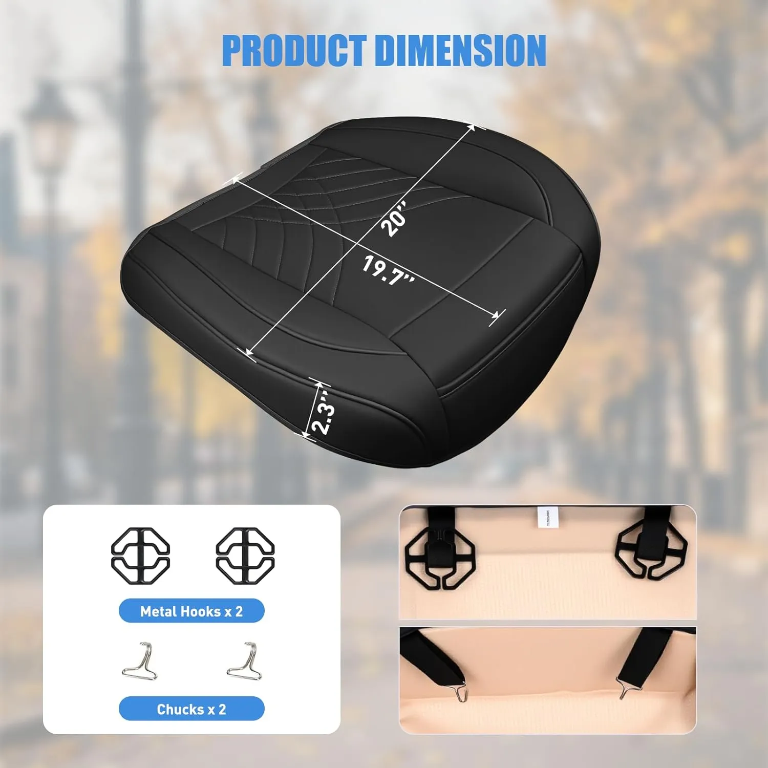 Black Geometric Leather Car Seat Cushion Cover - Waterproof & Anti-Slip - Kaedas