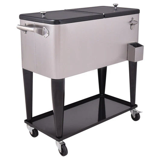 80 Quart Patio Rolling Stainless Steel Ice Beverage Cooler - Kaedas