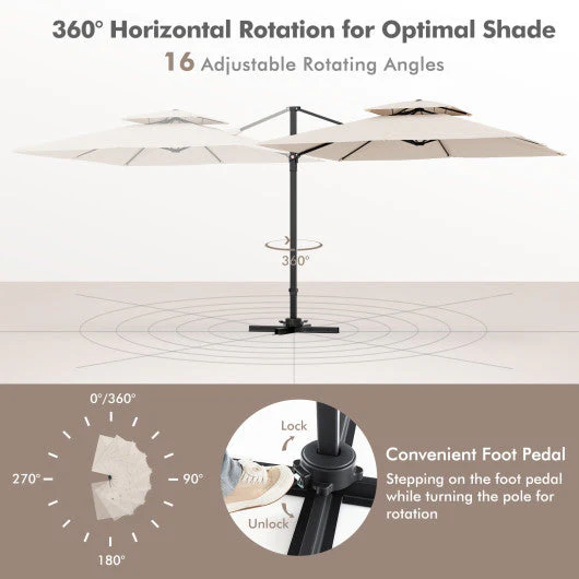 9.5 Feet Cantilever Patio Umbrella With 360¡ã Rotation and Double Top-Beige - Kaedas