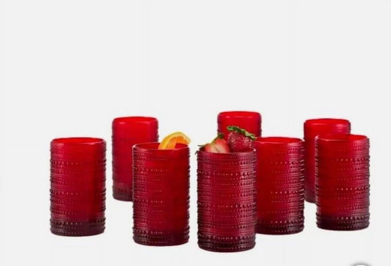 Fortessa Jupiter Red Beaded Textured Glass Tumblers - 8 Piece Set, 13 Ounces Each - Kaedas
