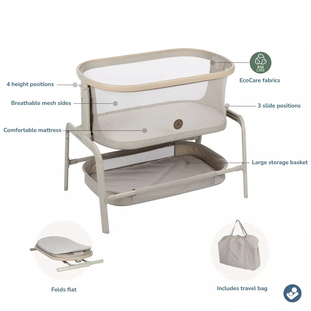 Iora Classic Oat Bedside Bassinet - Adjustable and Eco-Friendly - Kaedas