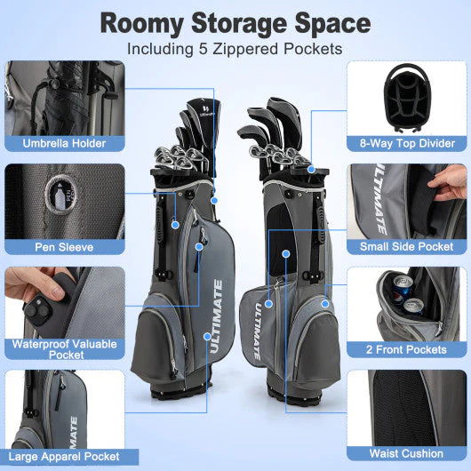 Men¡¯s Profile Complete Golf Club Package Set Includes 10 Pieces-Gray - Kaedas