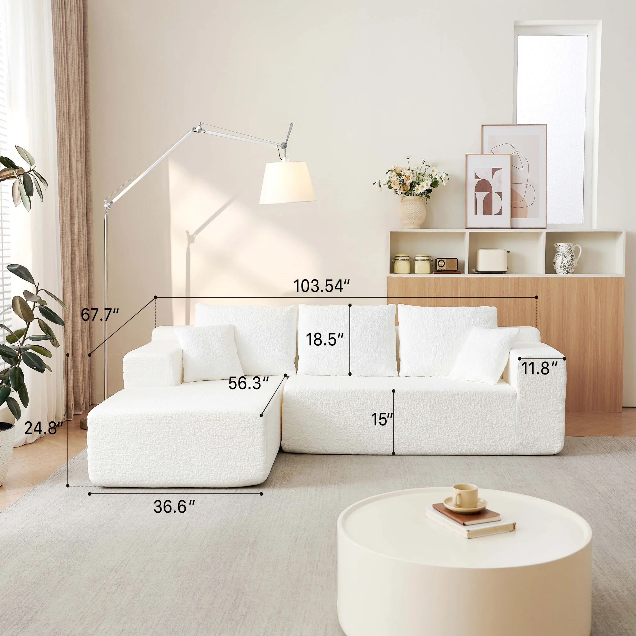 Modular Cloud Sectional Couch With L Shape Chaise - White - Kaedas