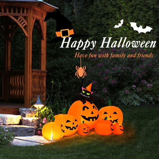 Halloween 7.5 Feet Inflatable Pumpkin Combo With Witch Black Cat - Kaedas