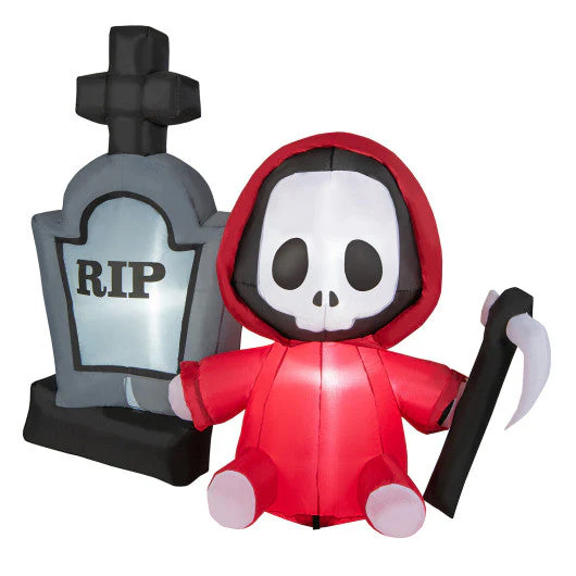 5 Feet Inflatable Halloween Ghost Holding Sickle and Tombstone Yard Decor - Kaedas