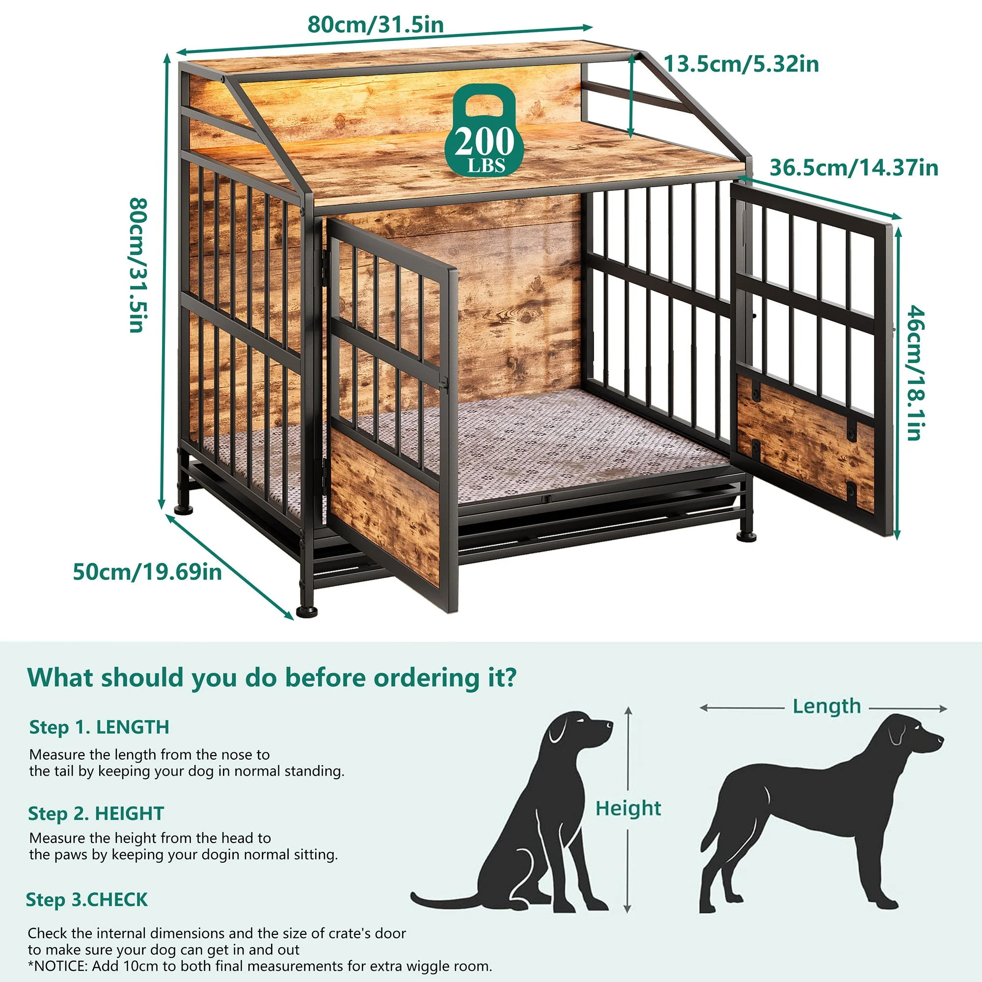 Multi Function Dog Crates With Storage, Double Doors, Indoor Dog Crate - Black Brown - Kaedas