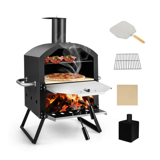 Outdoor Pizza Oven With Anti-Scalding Handles and Foldable Legs-Black - Kaedas