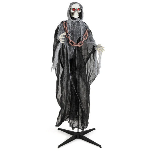 6.4 Feet Halloween Standing Grim Reaper With Lighted Eyes and Terrifying Sounds - Kaedas