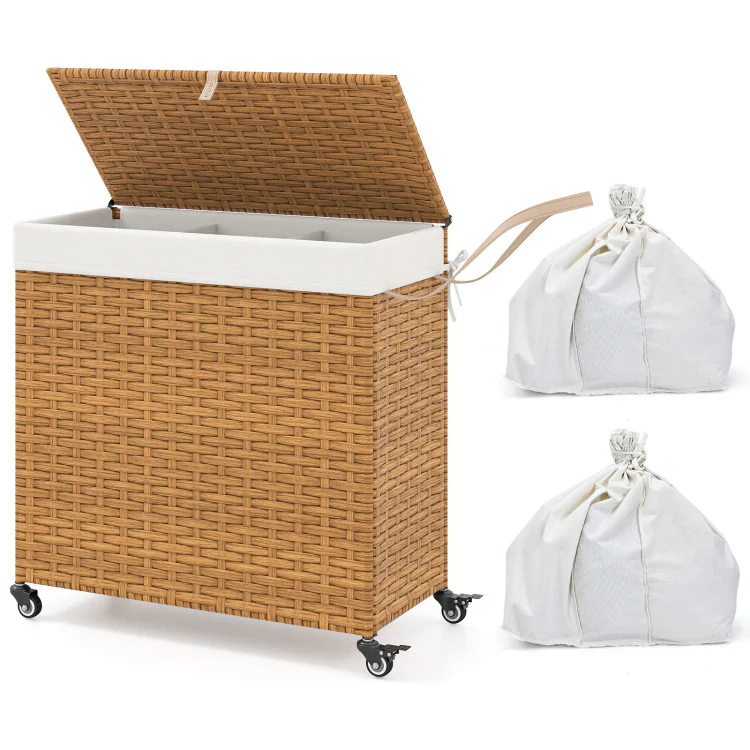 Laundry Hamper With Wheels and Lid-Natural - Kaedas