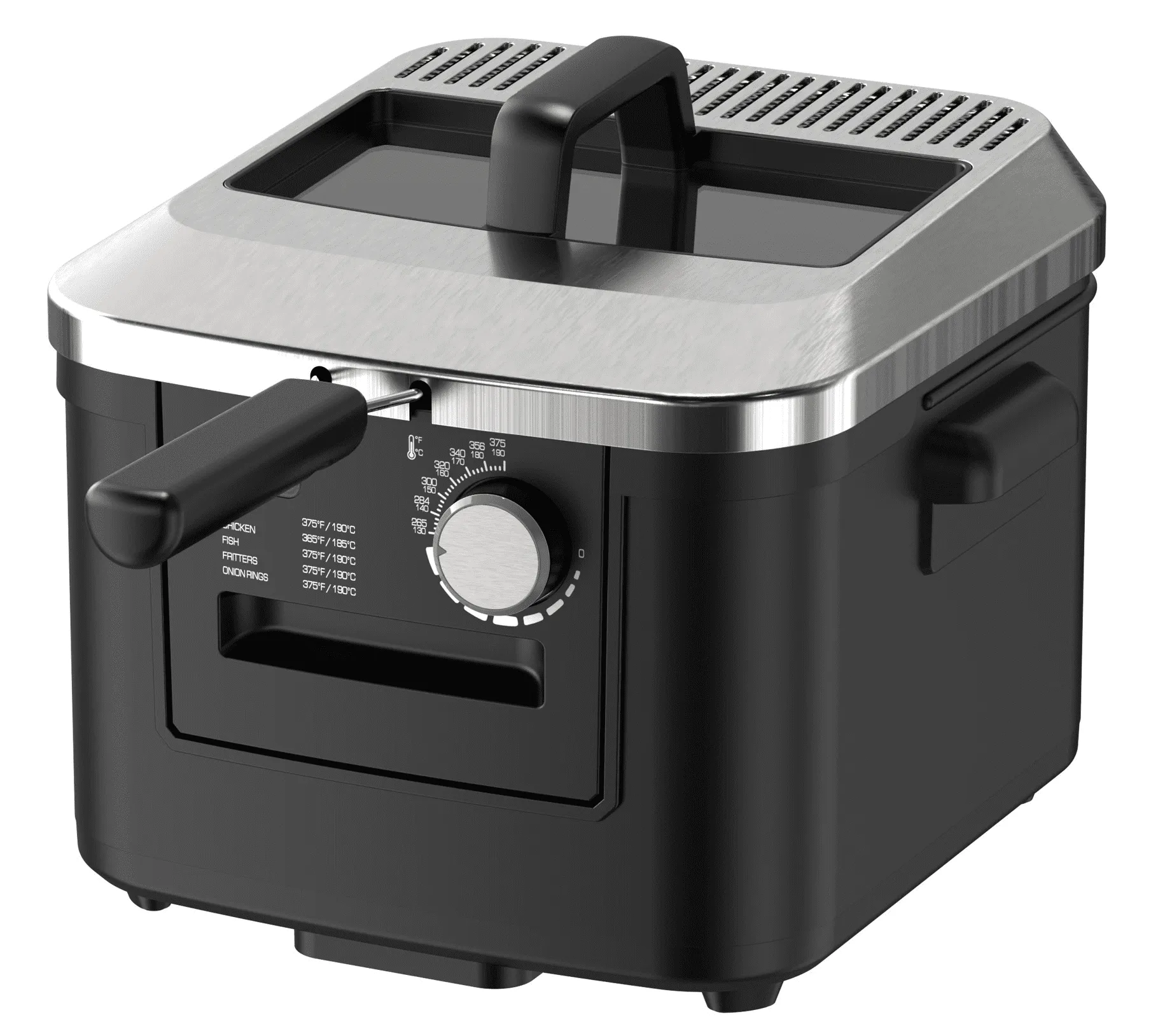4L Electric Deep Fryer, Matte Black,  Stainless Lid, 1800W - Kaedas