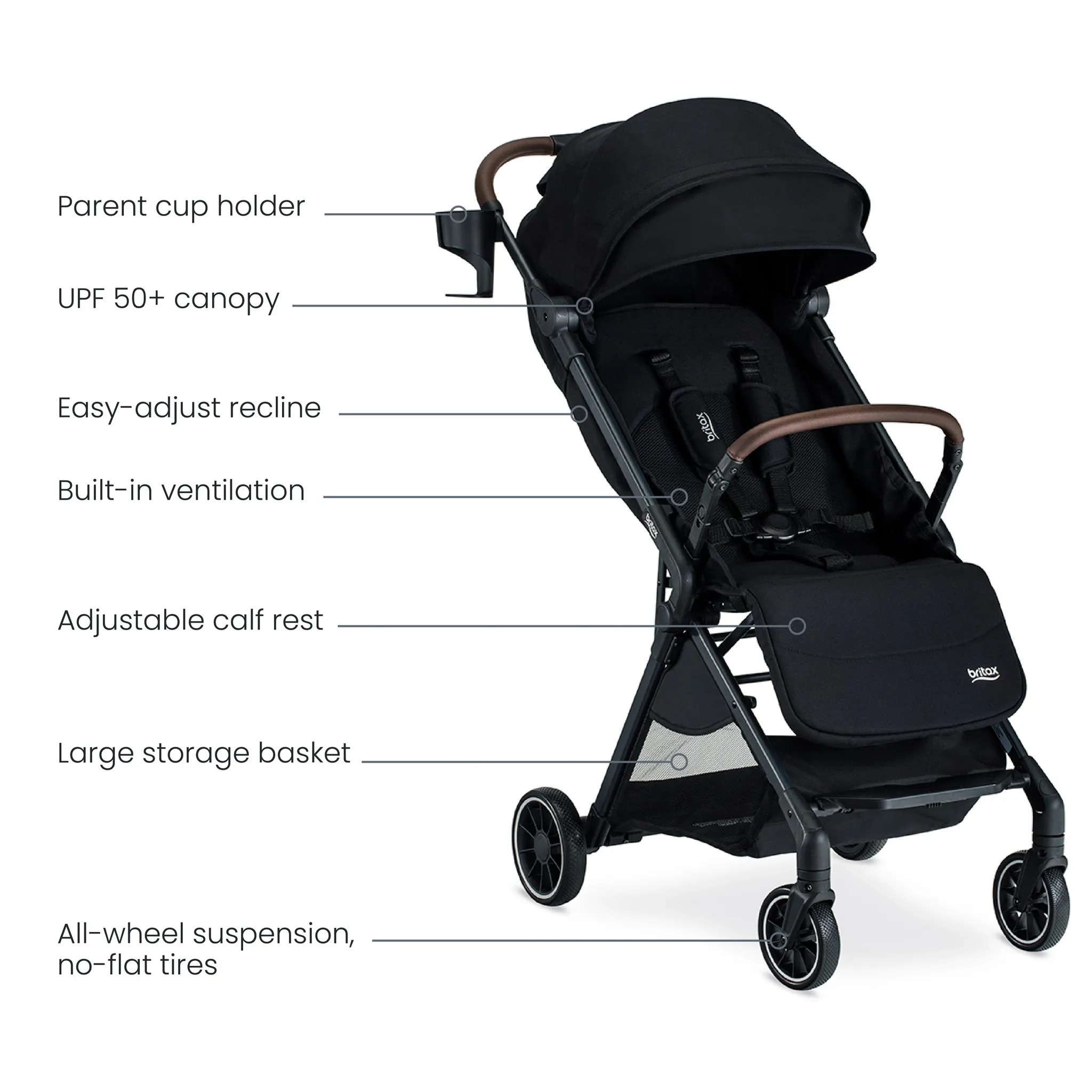 Juniper Compact Stroller, Lightweight Fold-and-Go Design - Raven Black - Kaedas