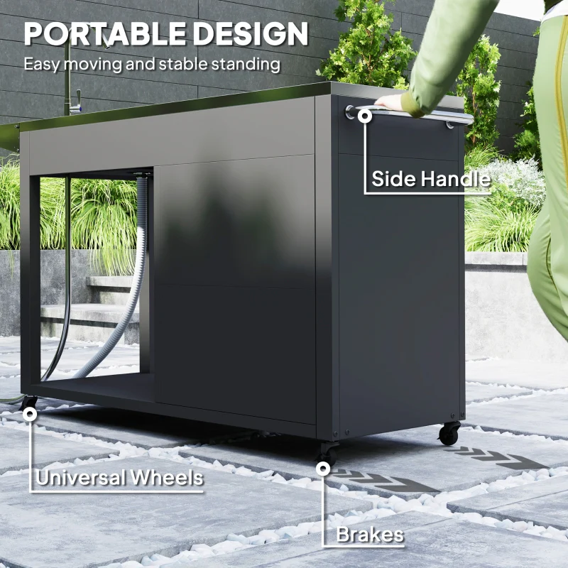 Outsunny Outdoor Grill Table with Stainless Steel Sink and Drainage - Kaedas