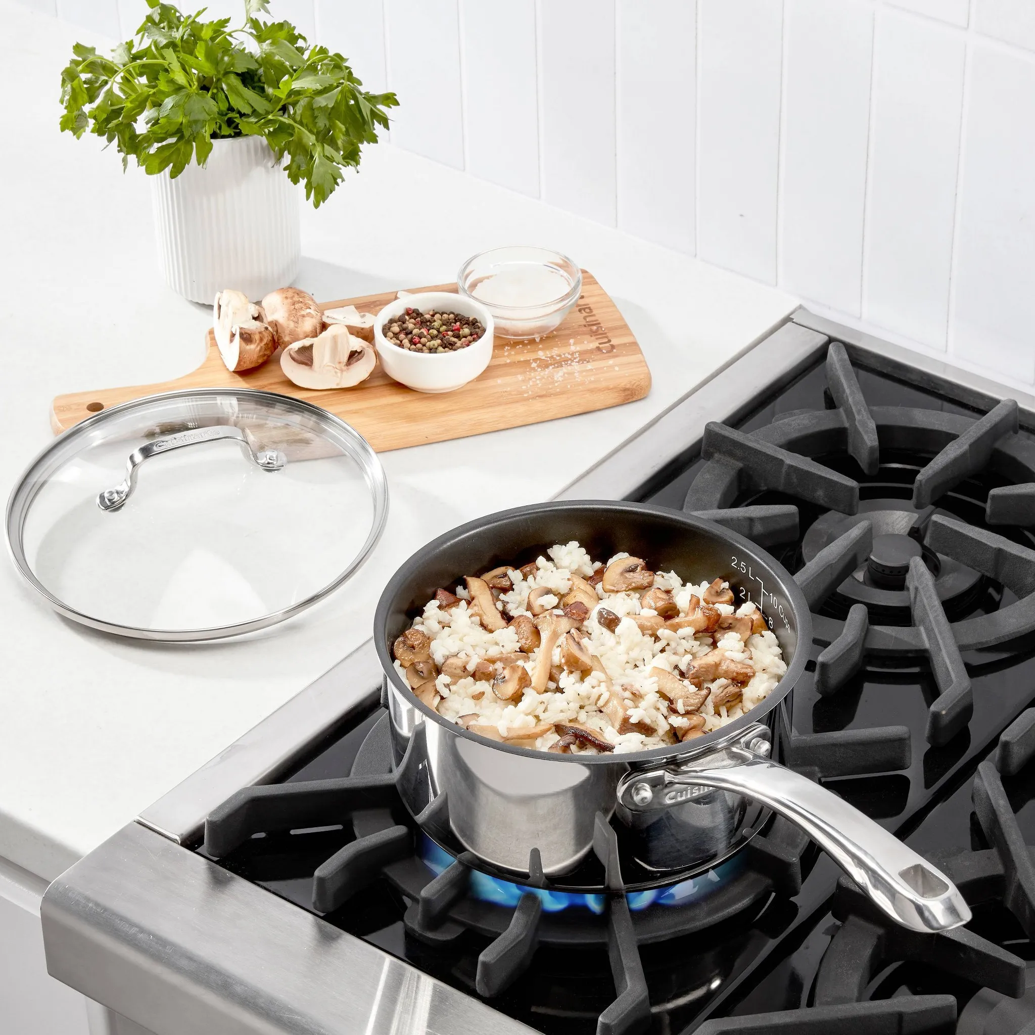 Classic 3qt Ceramic Nonstick Sauce Pan with Cover- Silver - Kaedas