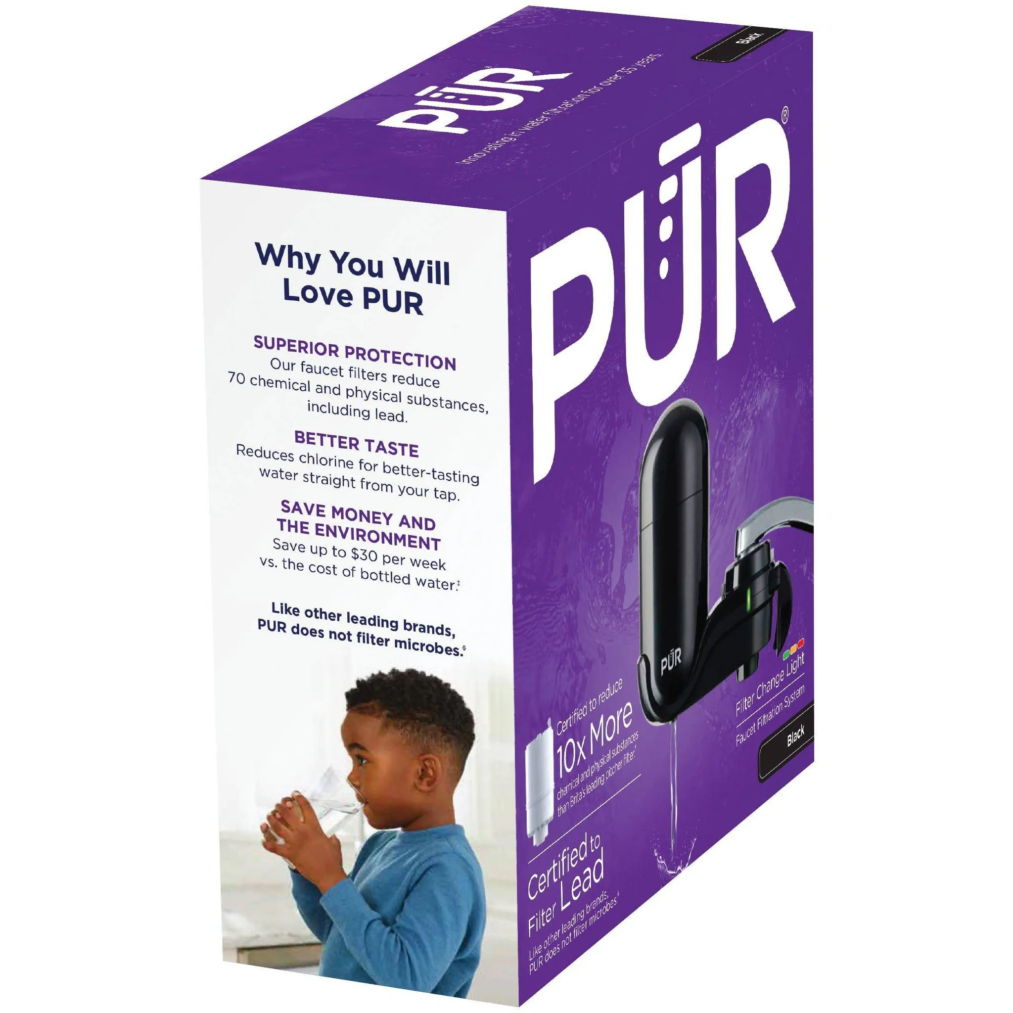 PUR Faucet Vertical Mount Water Filtration System Black: Best Faucet Water Purifier, Easy Installation, Filters Mercury & Lead - Kaedas